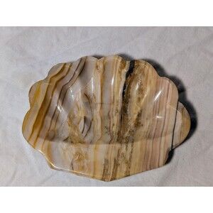 Vintage Scallop Ashtray Onyx Marble Seashell Catch-All Dish Bowl